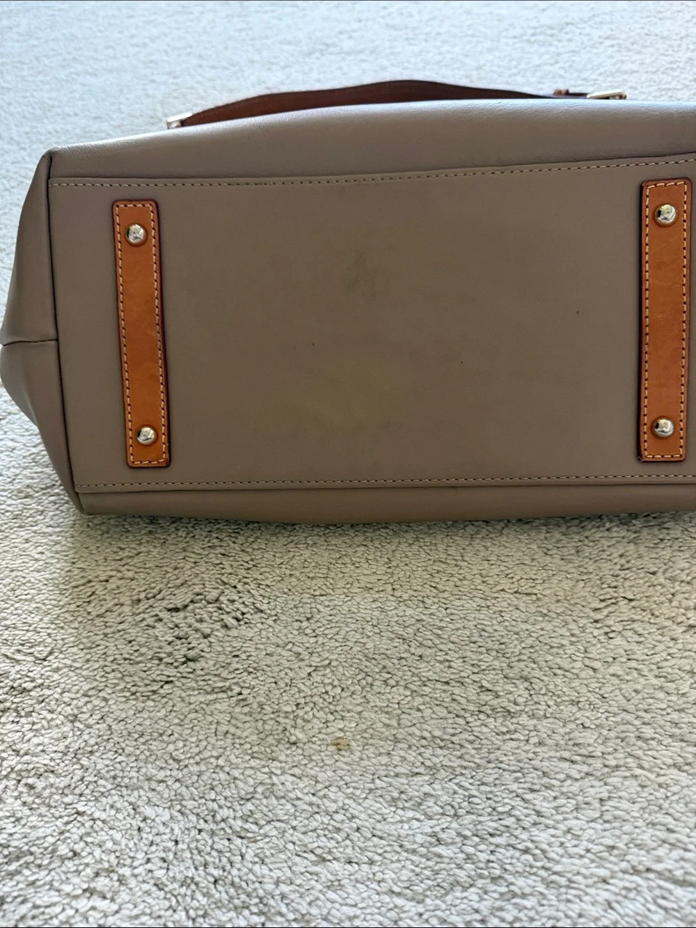 Taupe Leather Shoulder Bag with Chestnut Trim